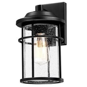 Outdoor Wall Light Black Lantern Sconce Seeded Glass E26 Waterproof